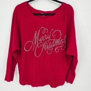 Vila Milano Womens Rhinestone Embellished Red Knit Pullover Sweater Christmas XL